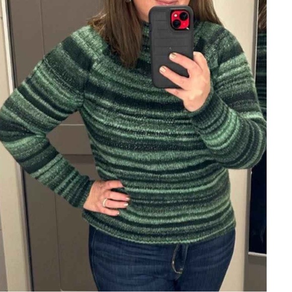 NWT Green & Black Striped w/ Metallic Silver Pullover Sweater - Picture 5 of 7